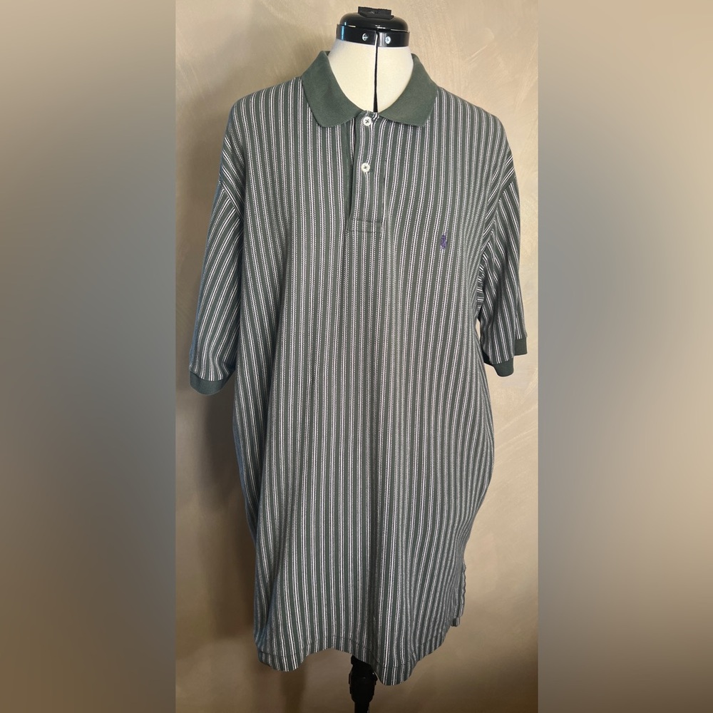 Polo Sport Ralph Lauren Men's Green & White Stripe Short Sleeve Shirt|Size:XL